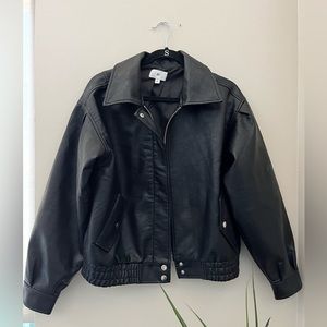 Oversize Faux Leather Bomber Jacket